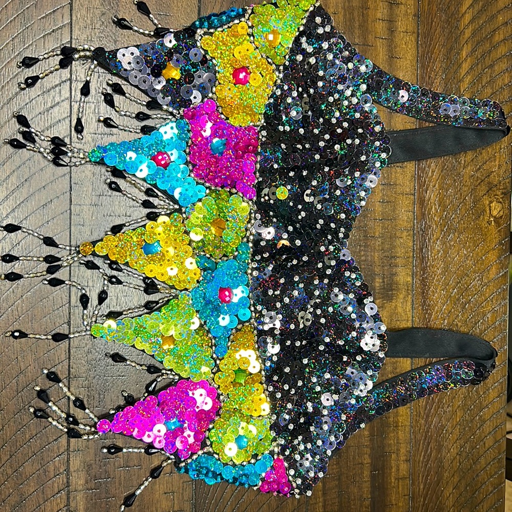 Rhinestone and sequin crop top and skirt